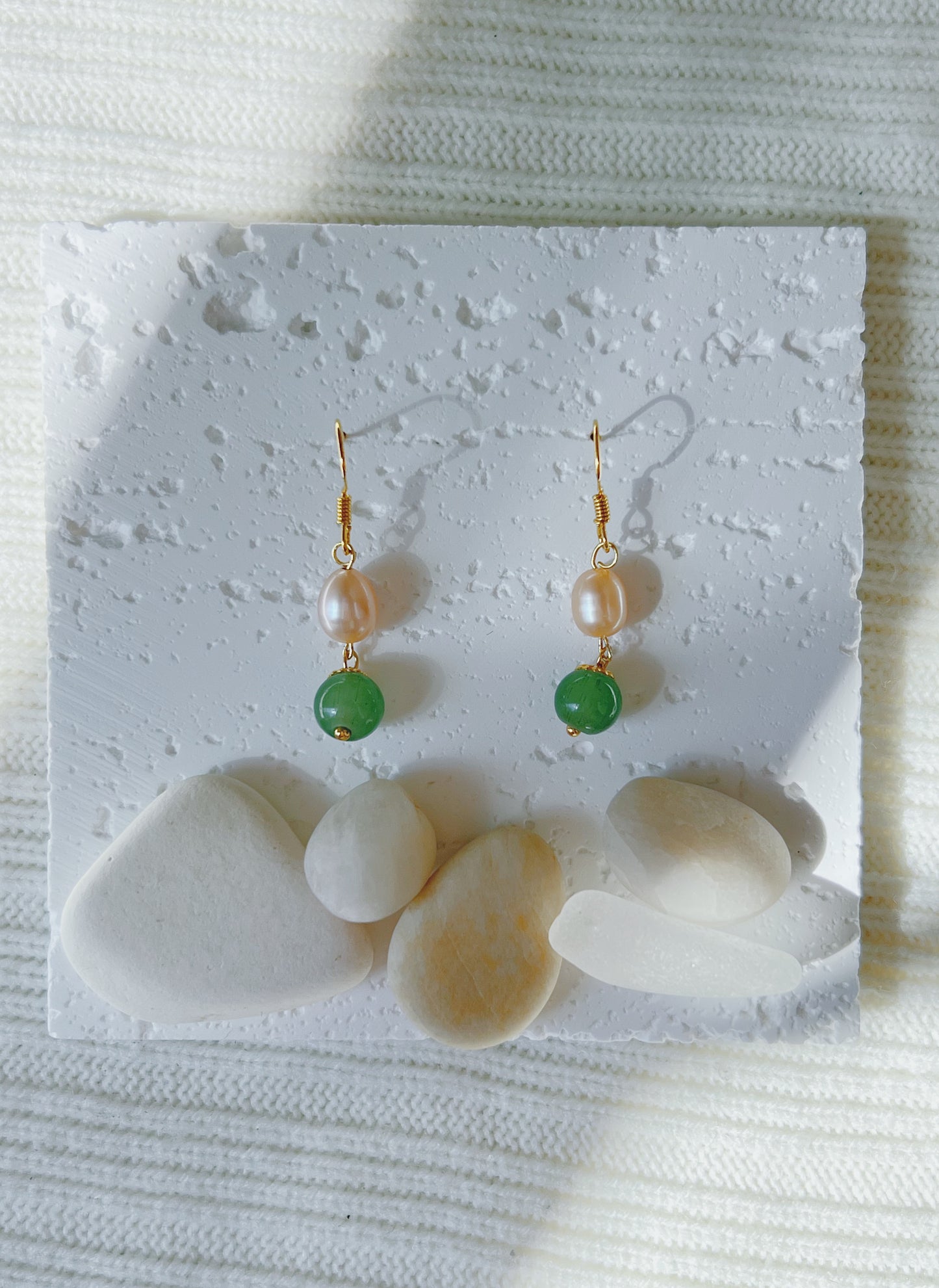 Pearl Pearl! -  Oriental Green Glass with Pearl Earrings