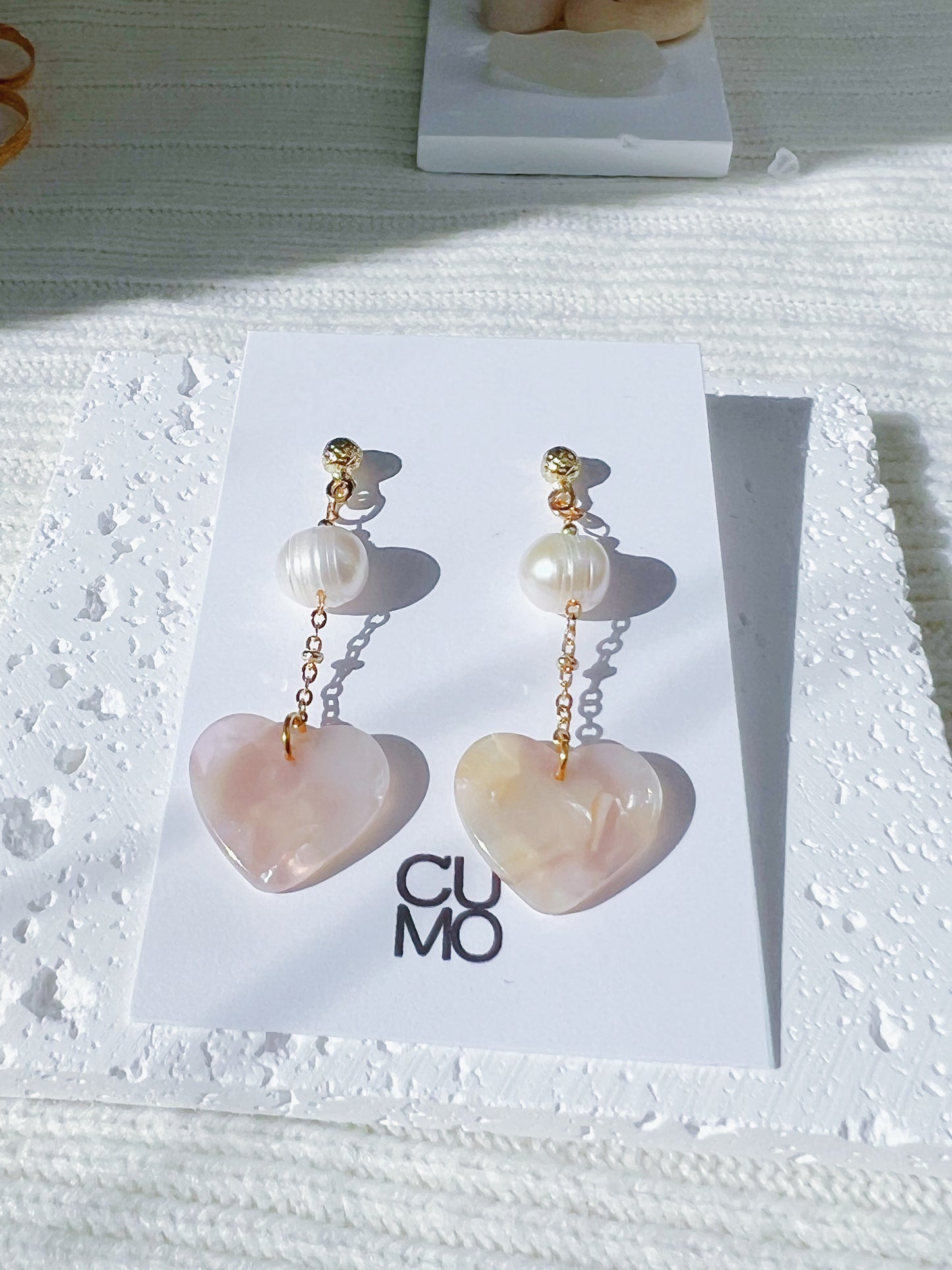 Only One Project - Pink Heart Pearl Earrings(Sold Out)