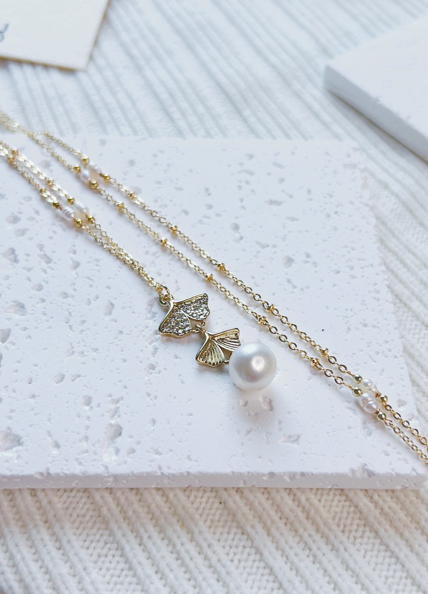 Pearl Pearl! -  Ginkgo Leaves Preal Long Long Necklace