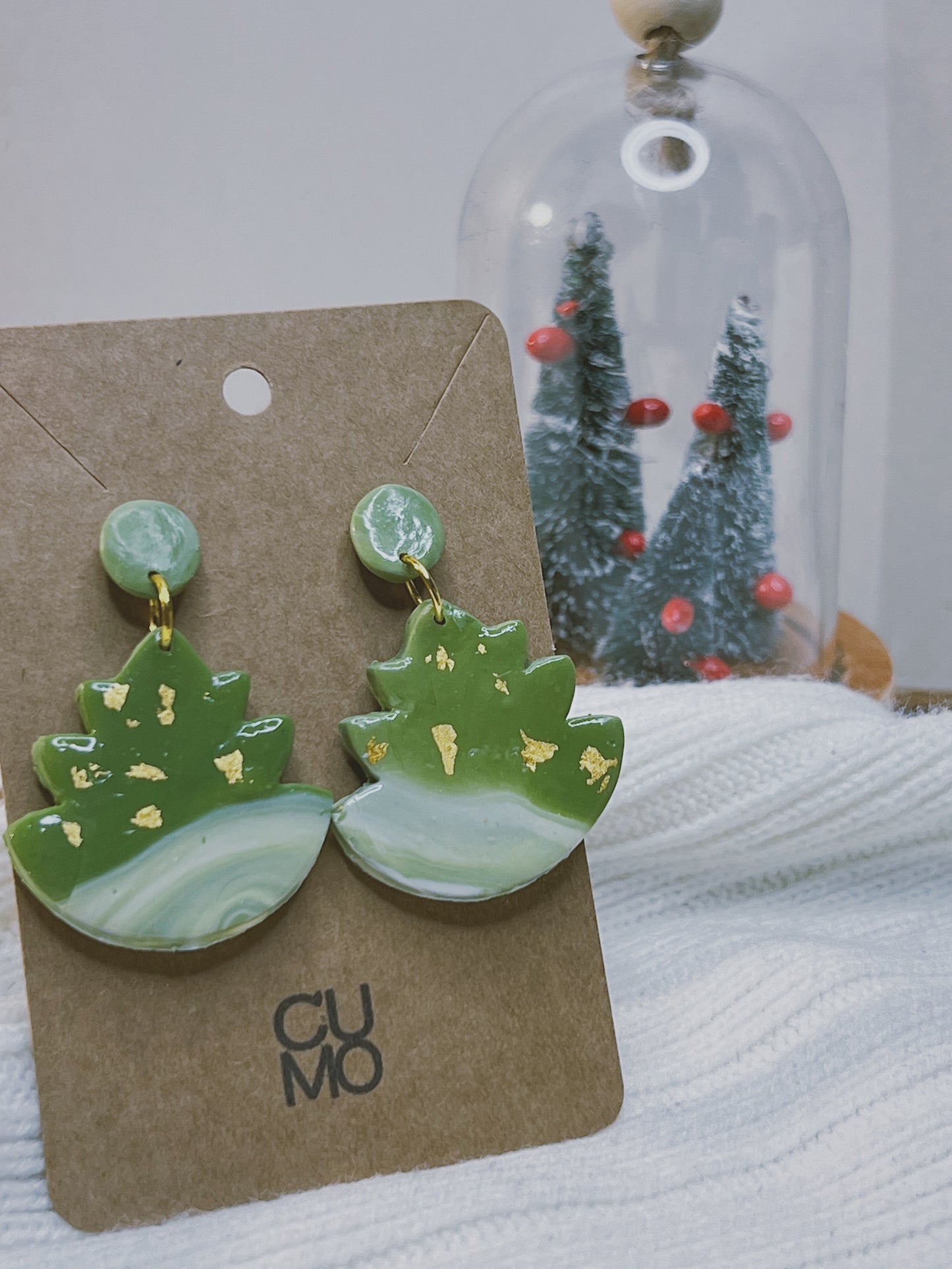 Handmade Christmas Earrings -  Gold blobby Christmas Tree