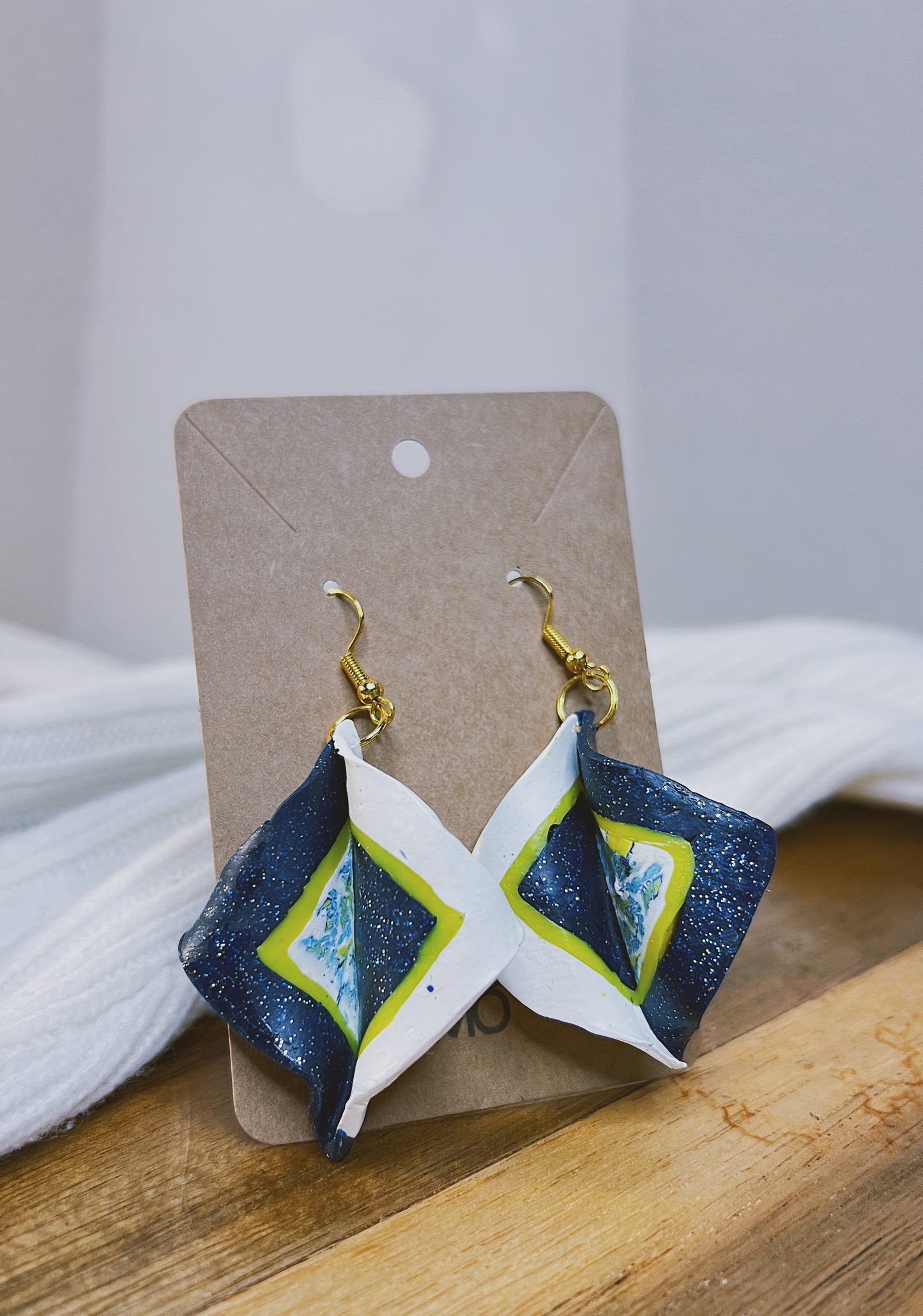 Lemon Lemon- Yellow and blue pattern Earrings