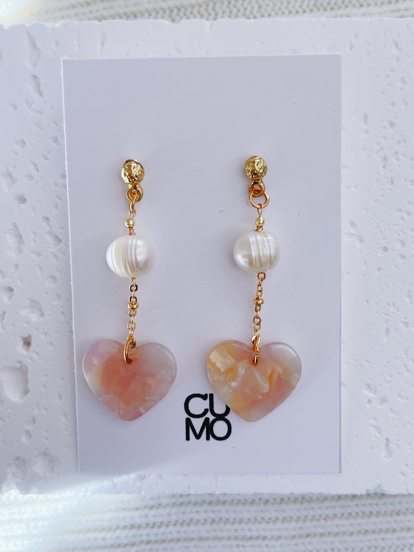 Only One Project - Pink Heart Pearl Earrings(Sold Out)