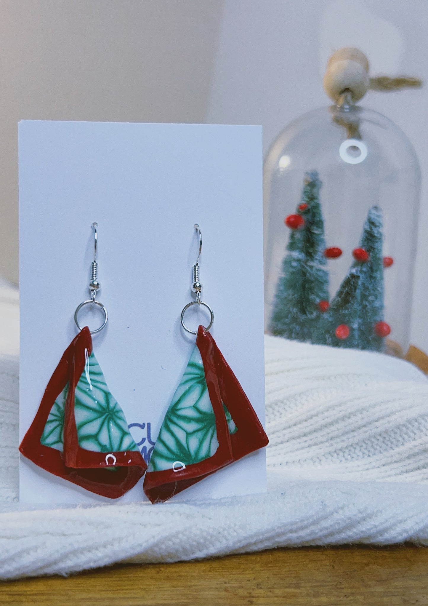 Handmade Christmas Earrings -  Red Scarf