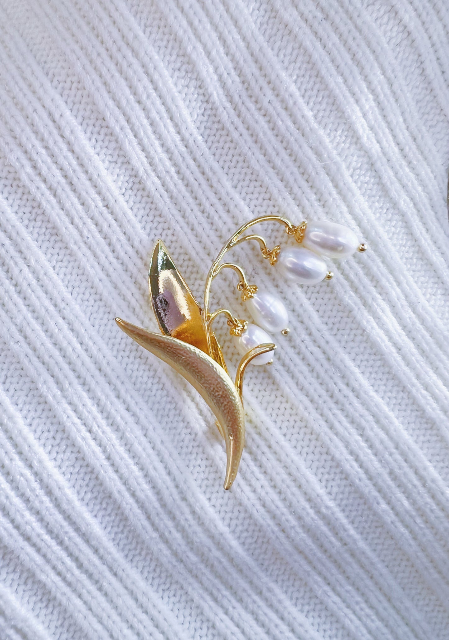 Pearl Pearl! -  Gold Lily of the Valley Brooch