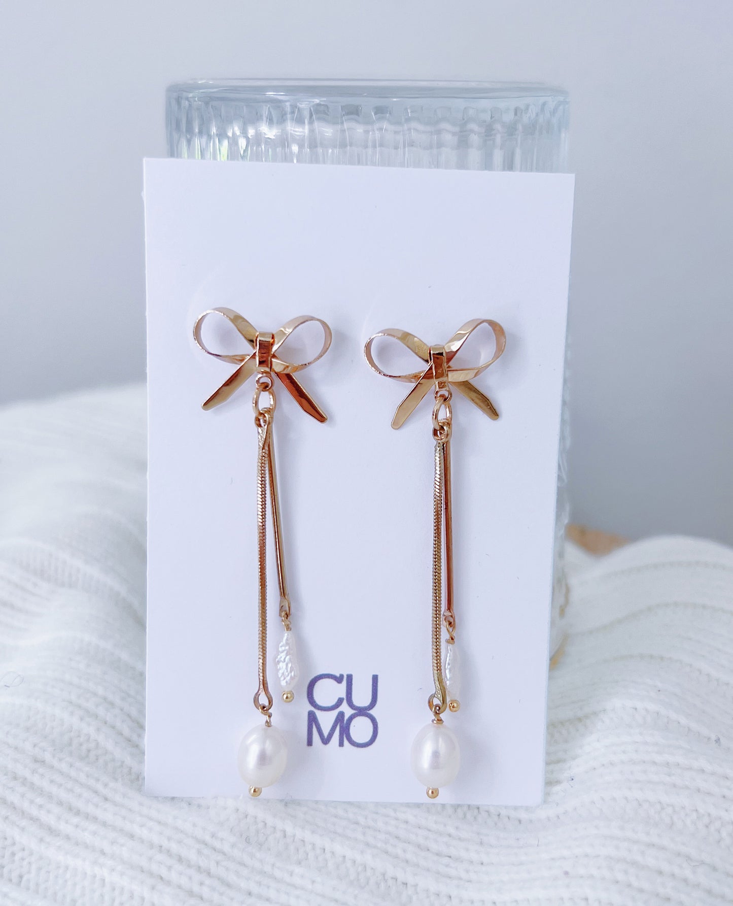 Only One Project -  Gold Bowknot Pearl Earrings (Sold Out)