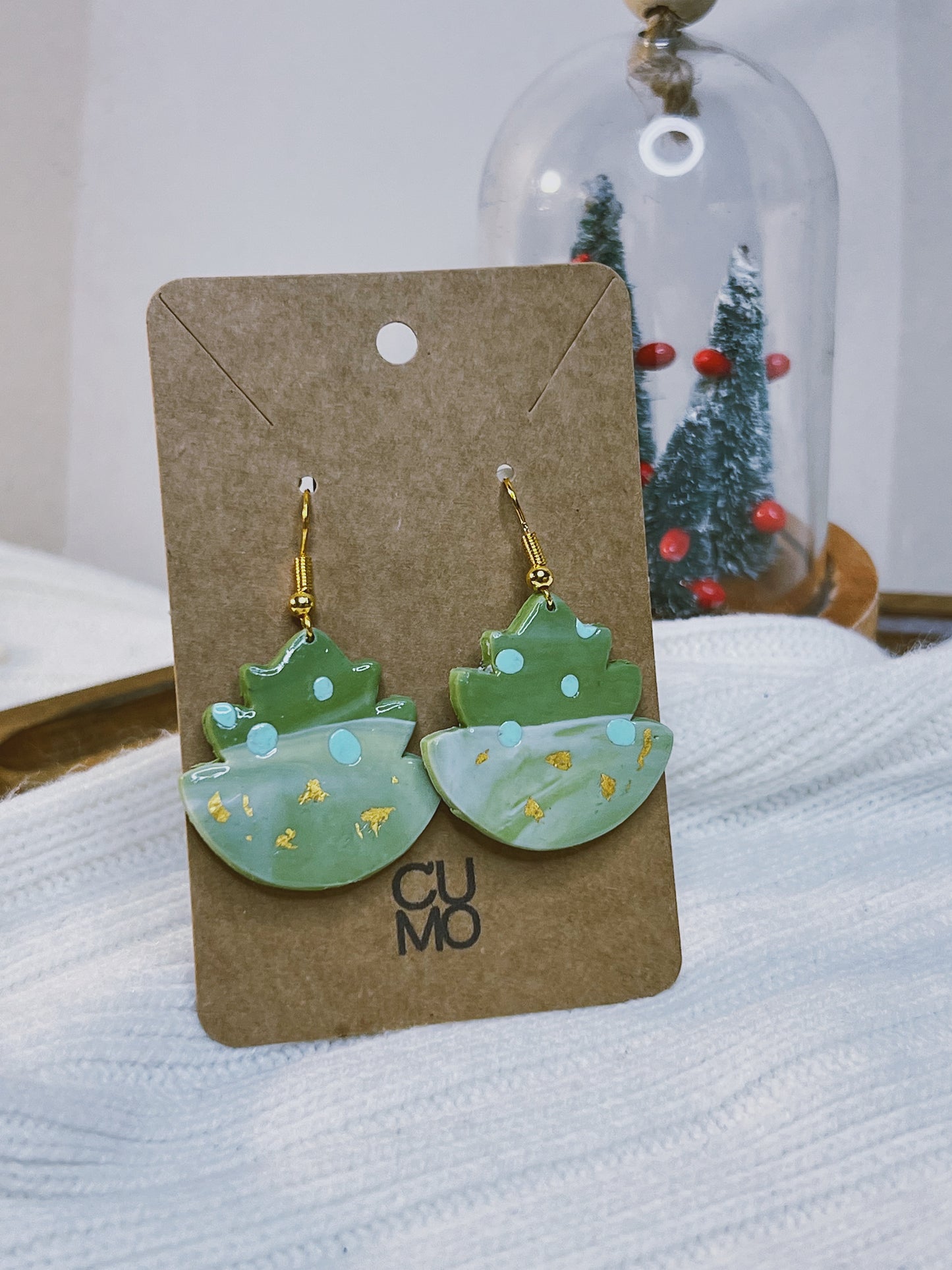 Handmade Christmas Earrings -  Light Blue Blobby Christmas Tree