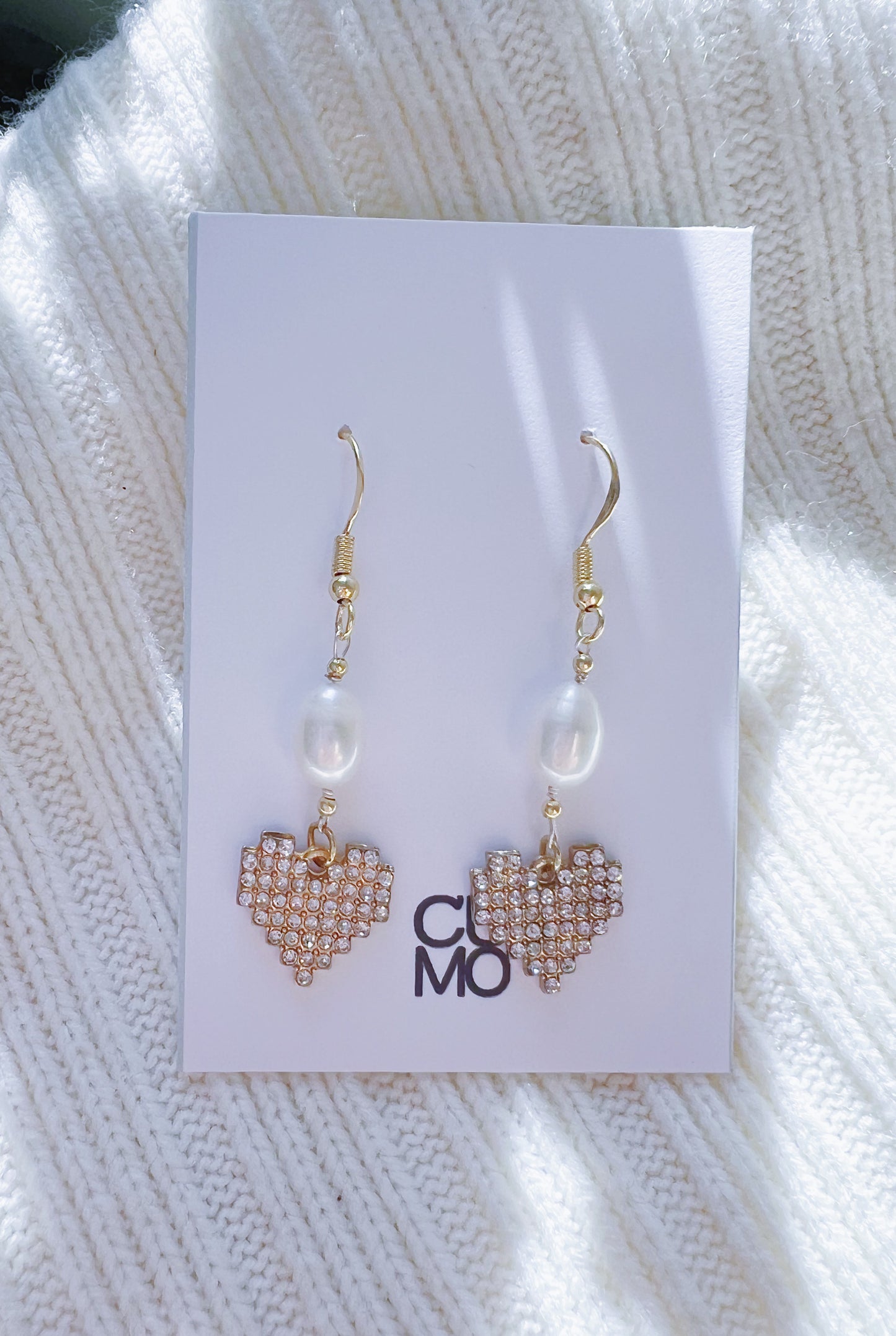 Only One Project -  Zircon Heart Pearl Earrings