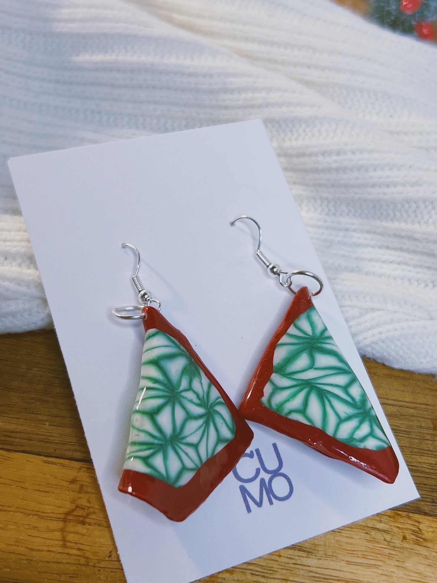 Handmade Christmas Earrings -  Red Scarf