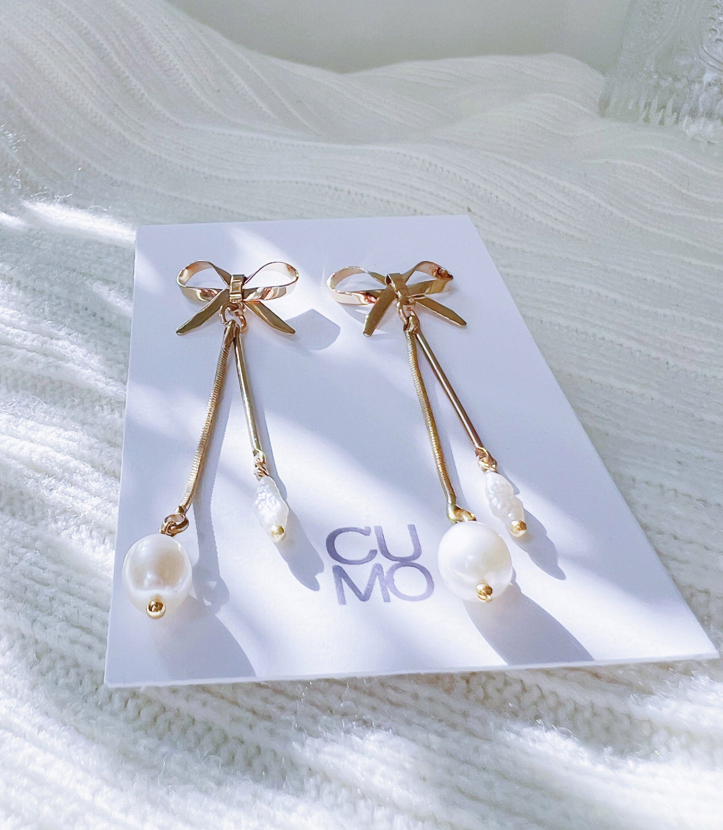 Only One Project -  Gold Bowknot Pearl Earrings (Sold Out)