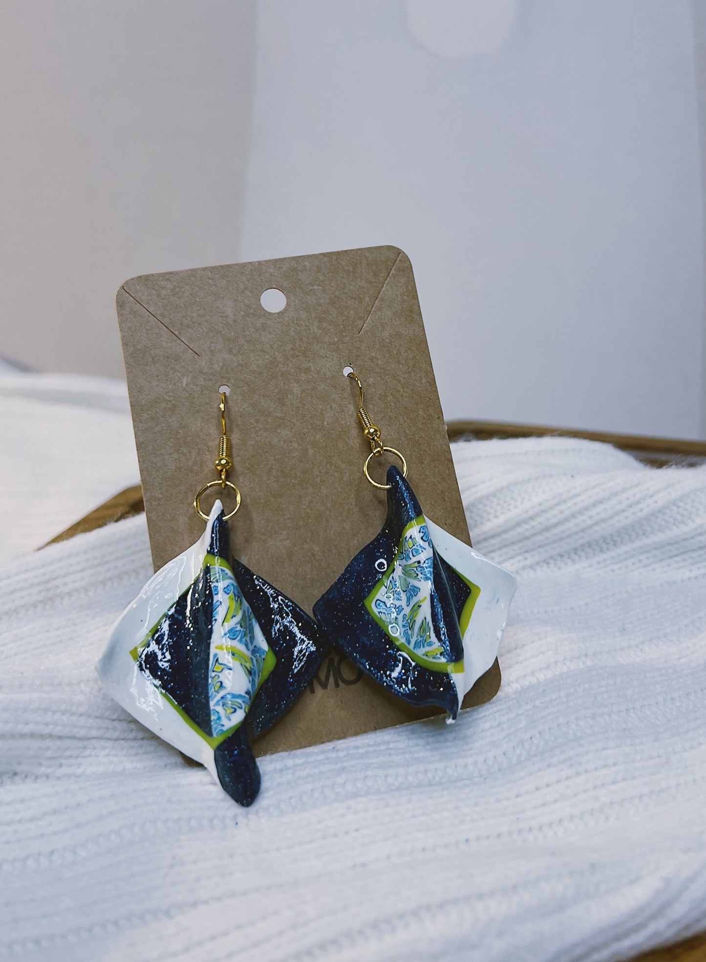 Lemon Lemon- Yellow and blue pattern Earrings