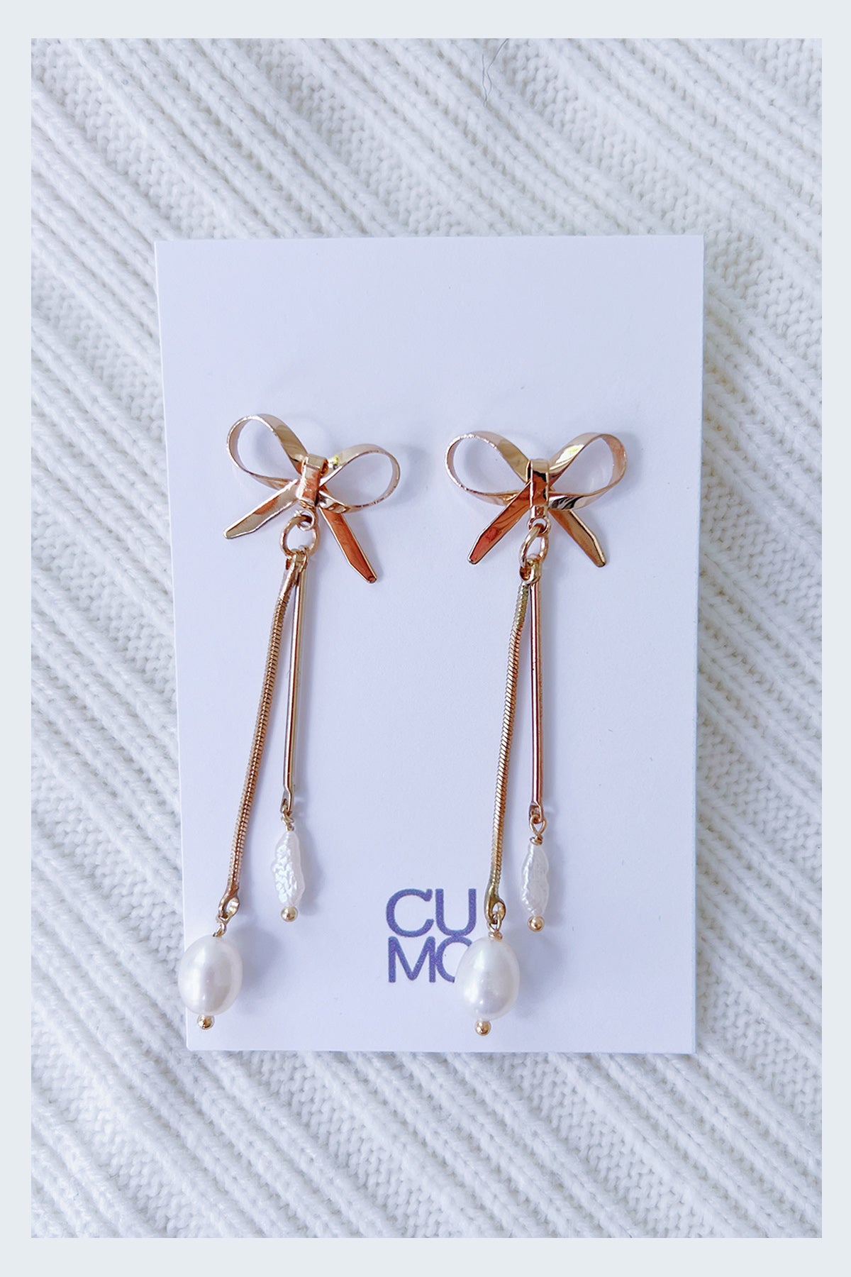 Only One Project -  Gold Bowknot Pearl Earrings (Sold Out)