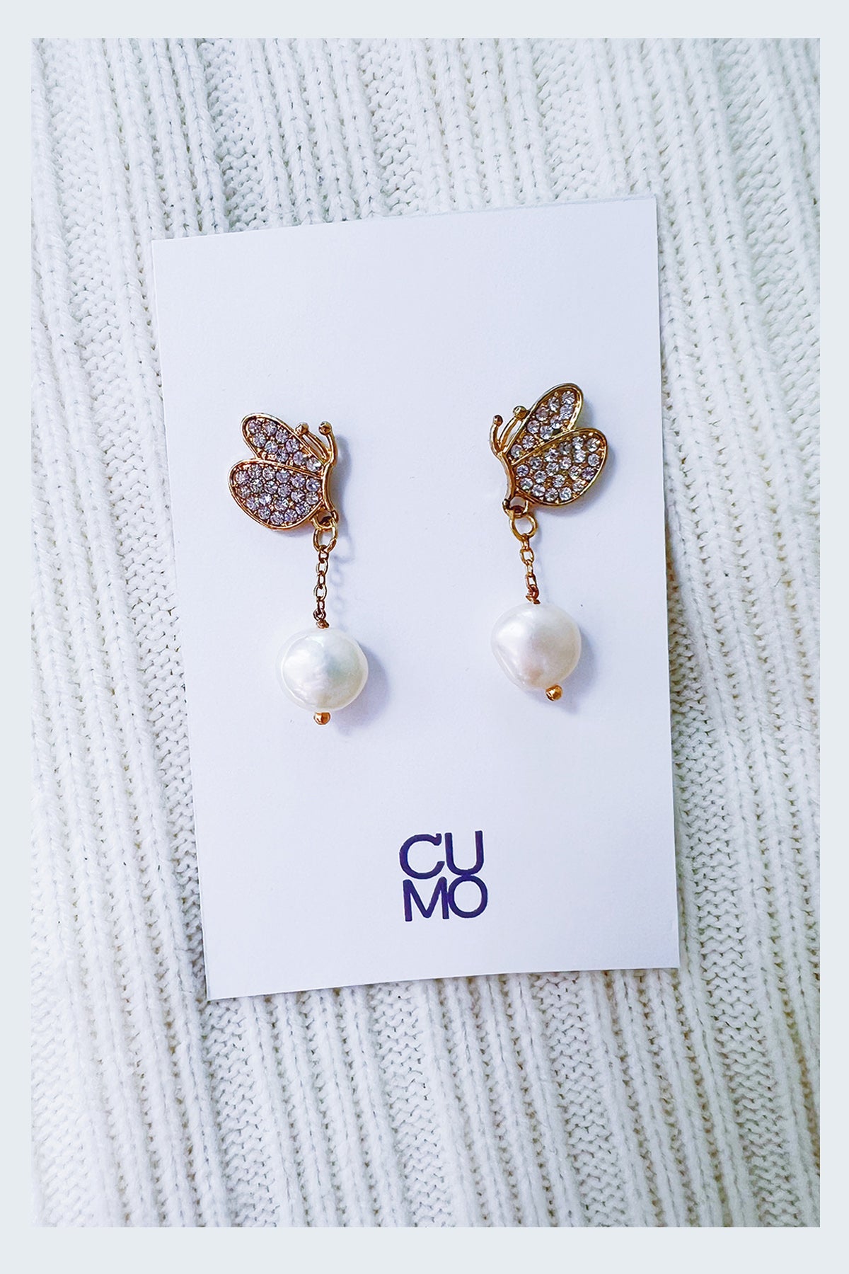 Only One Project -  Gold Butterfly Pearl Earrings