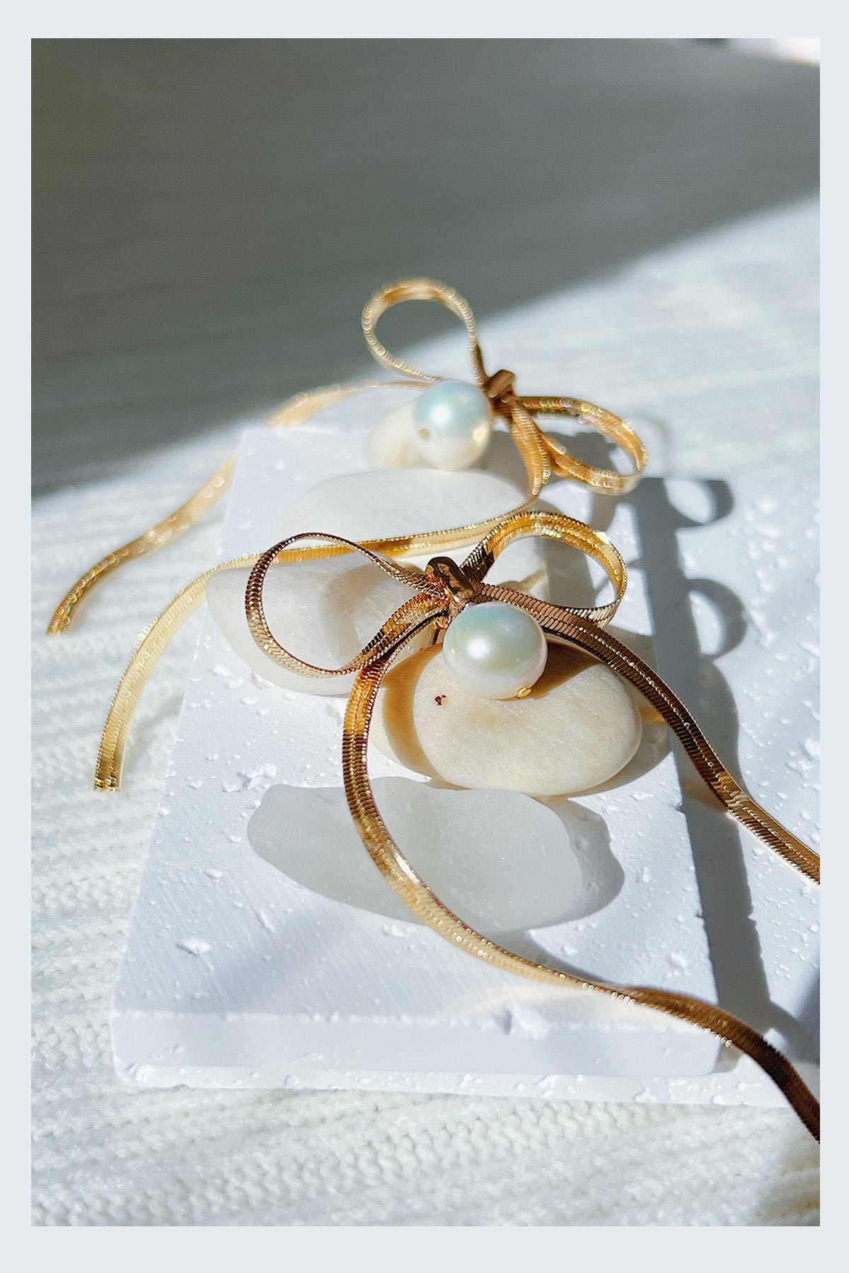 Pearl Pearl! -  Golden/Silver Bowknot Big Pearl Earrings