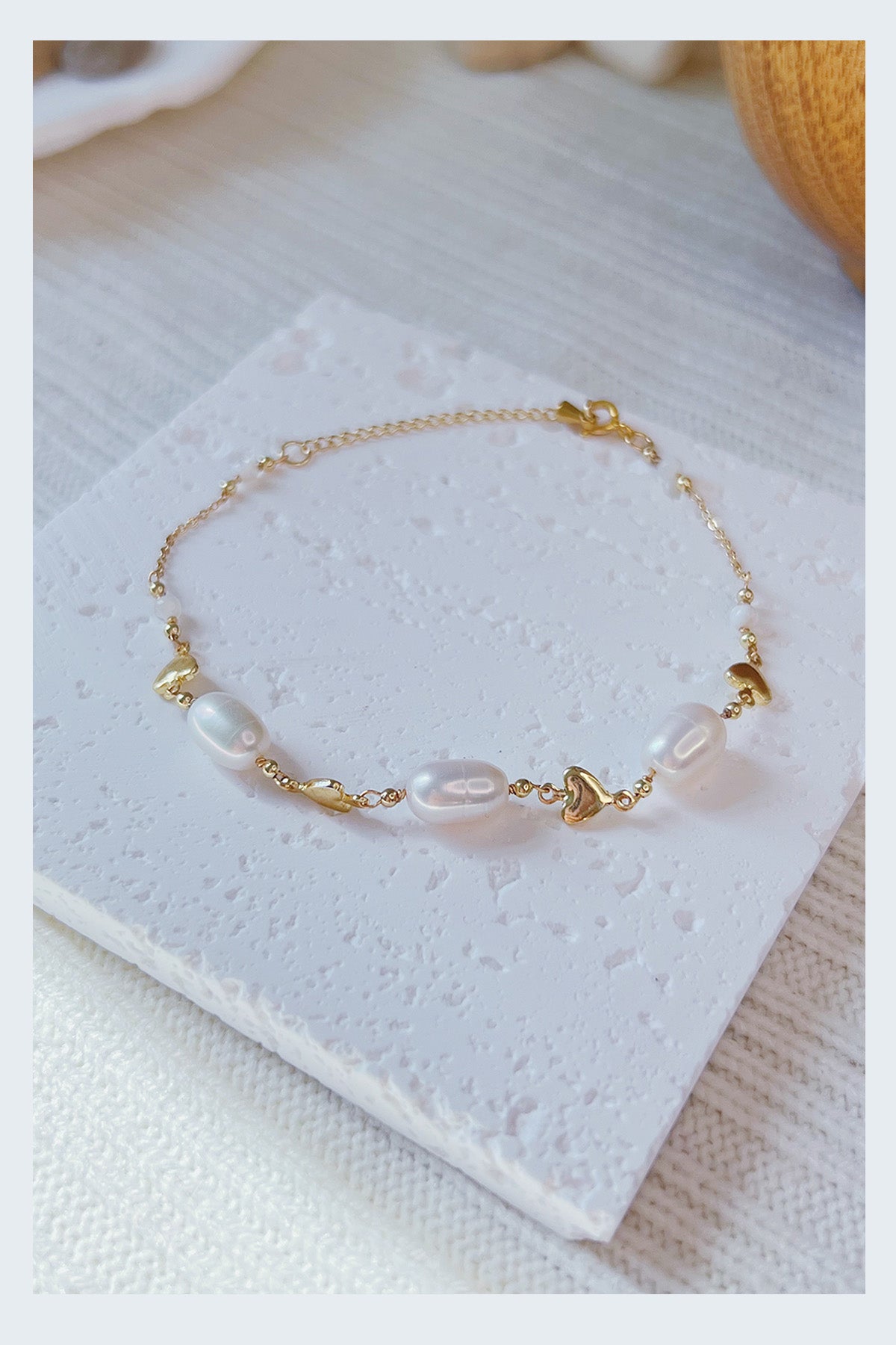 Only One Project -  Heart with Pearl 14K Gold Plated Bracelet