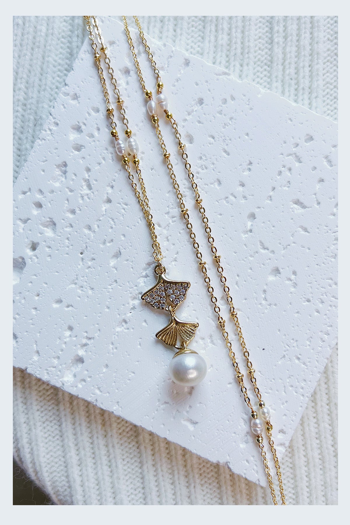 Pearl Pearl! -  Ginkgo Leaves Preal Long Long Necklace