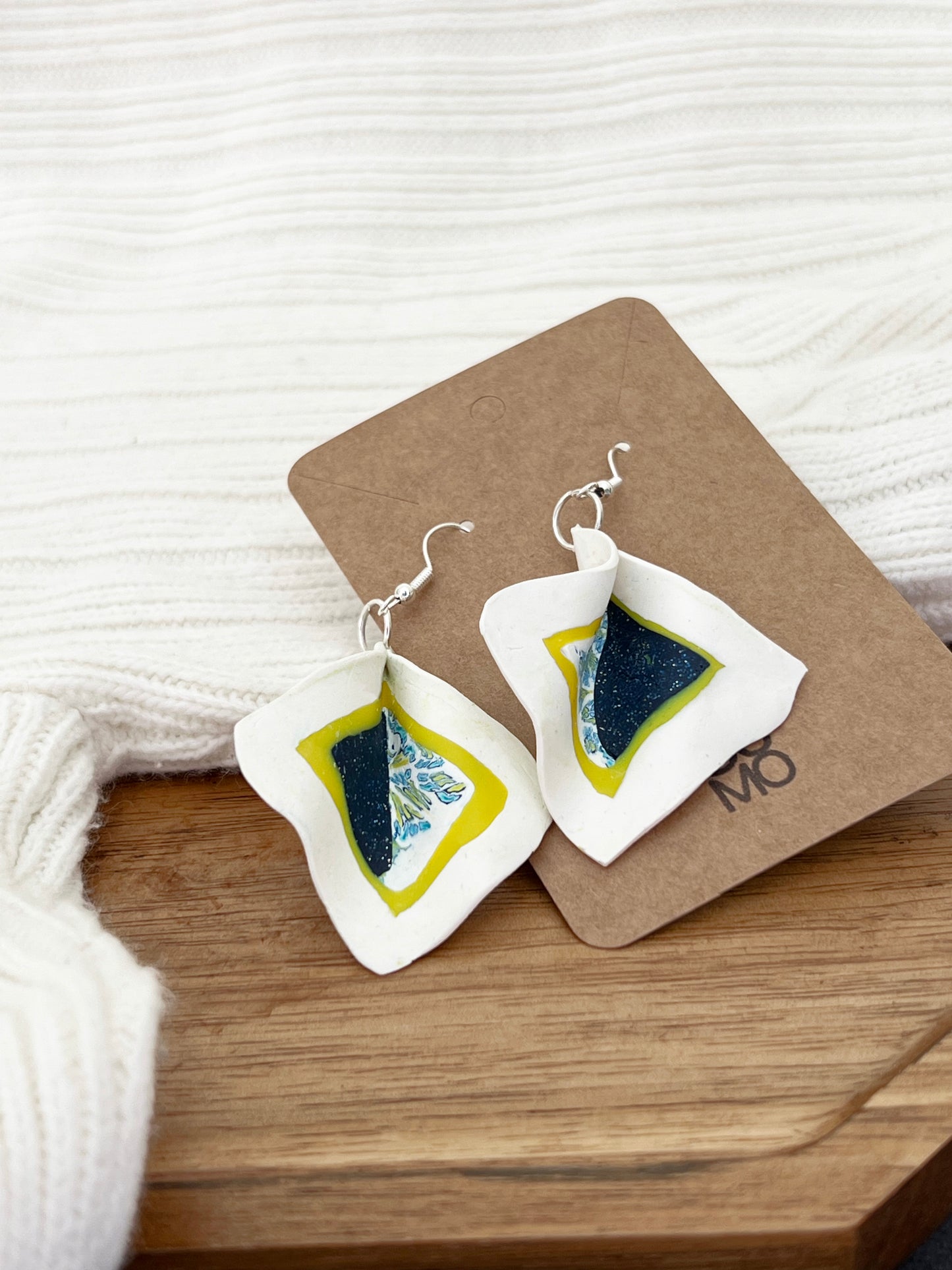 Lemon Lemon- Yellow and blue pattern Earrings