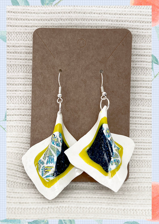 Lemon Lemon- Yellow and blue pattern Earrings