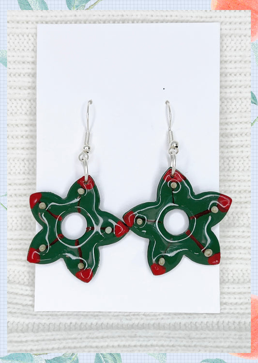 Handmade Christmas Earrings with Hand Drawing-  Christamas Green