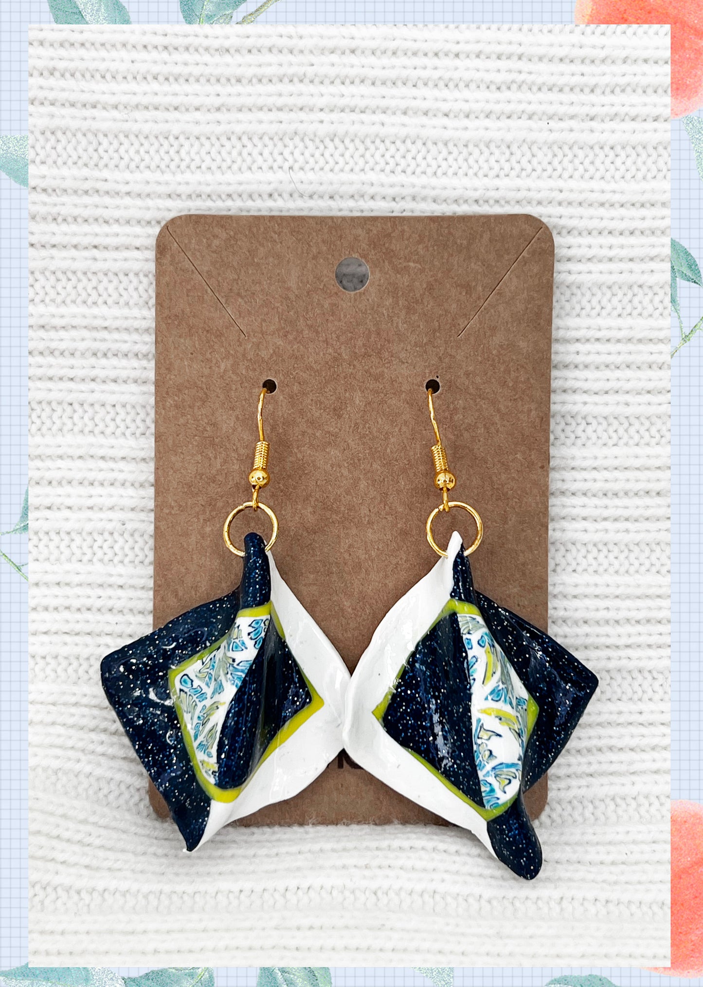 Lemon Lemon- Yellow and blue pattern Earrings