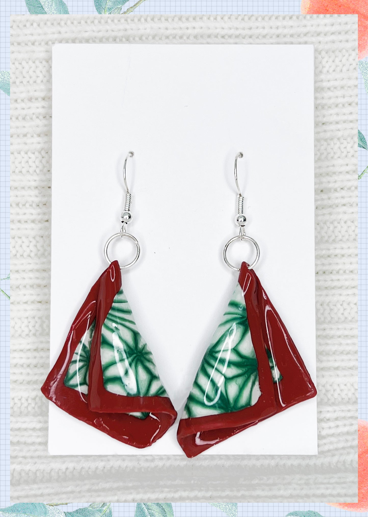 Handmade Christmas Earrings -  Red Scarf