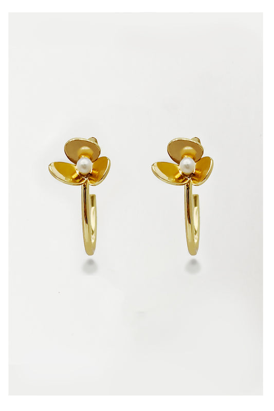 Pearl Pearl! -  Golden Mini Pearl Flower Hoop Earrings