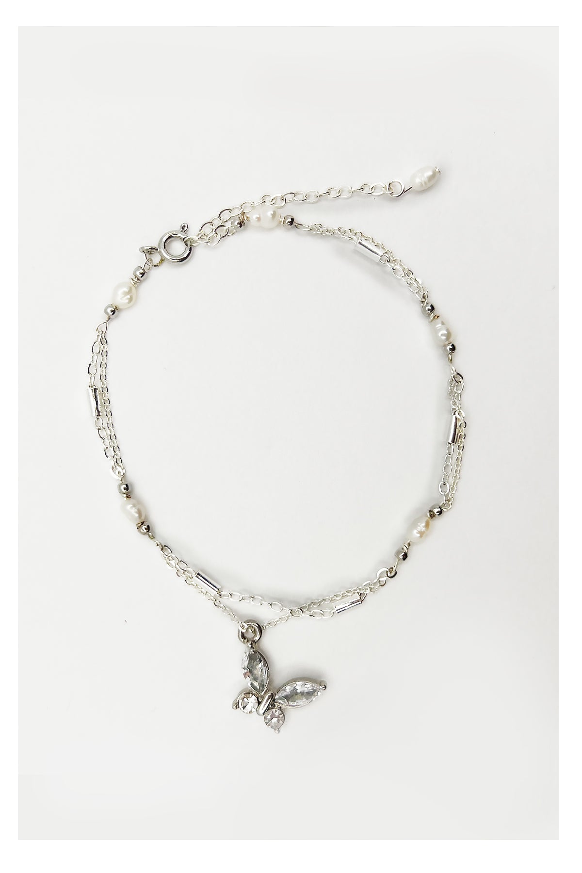 Only One Project - Simple Silver Butterfly Seawater Pearl Bracelet