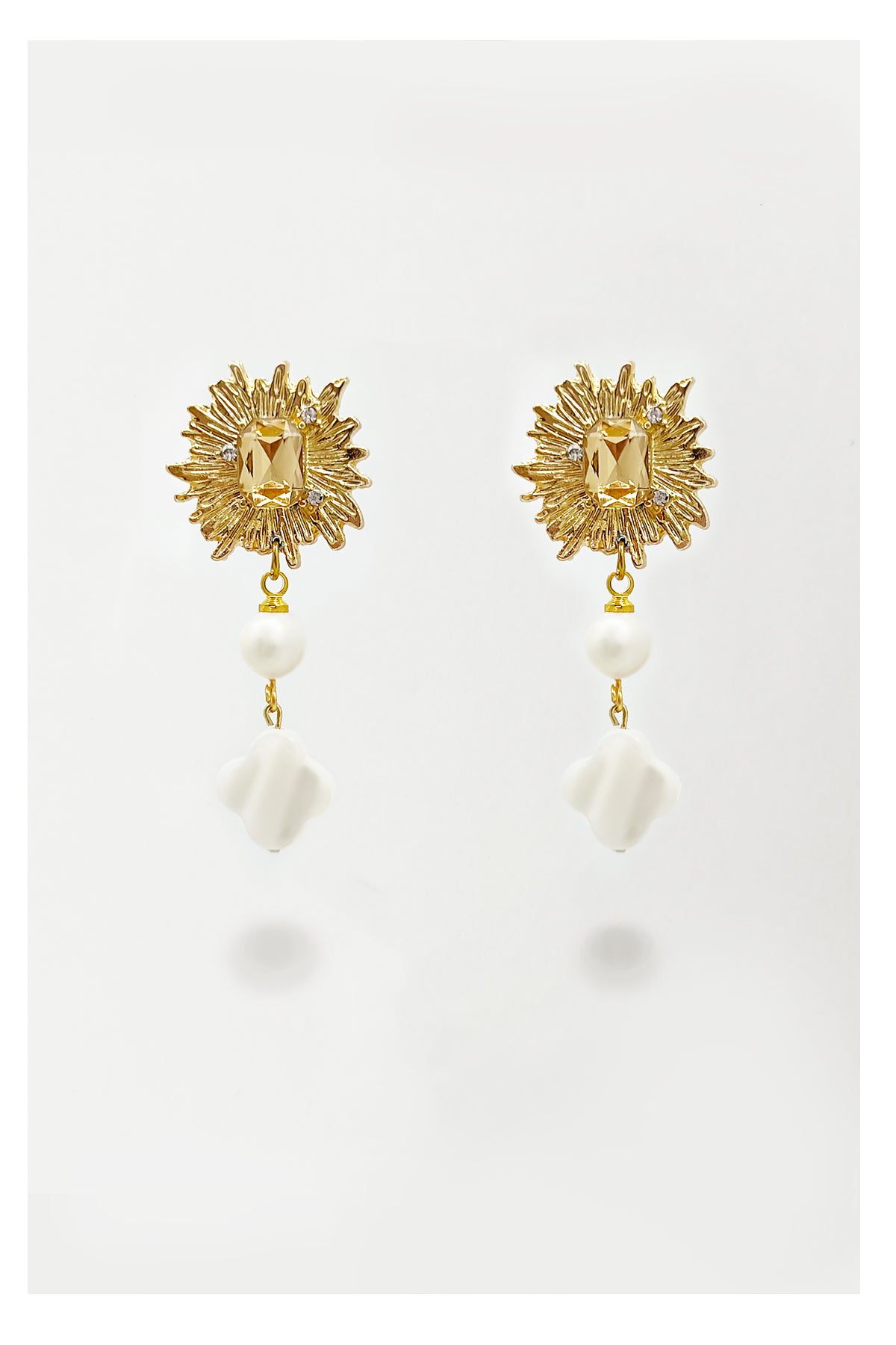 Pearl Pearl!- Gold Sunflower and Mother of Pearl Freshwater Pearl Earrings