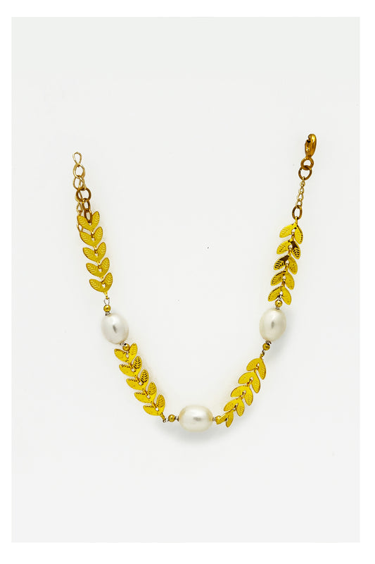 Pearl Pearl! -  Golden Olive Leaf Pearl Bracelet