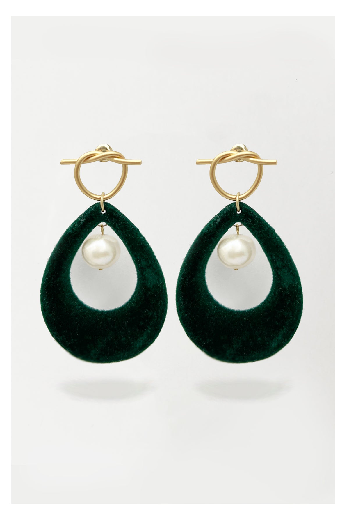 Only One Project - Green Velvet Drop Shape Pearl Earrings