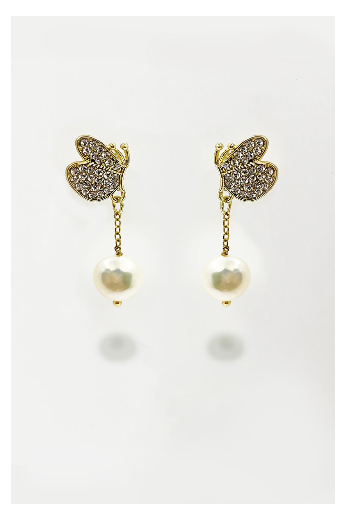 Only One Project -  Gold Butterfly Pearl Earrings