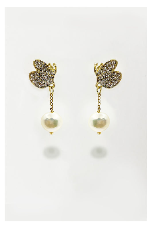 Only One Project -  Gold Butterfly Pearl Earrings