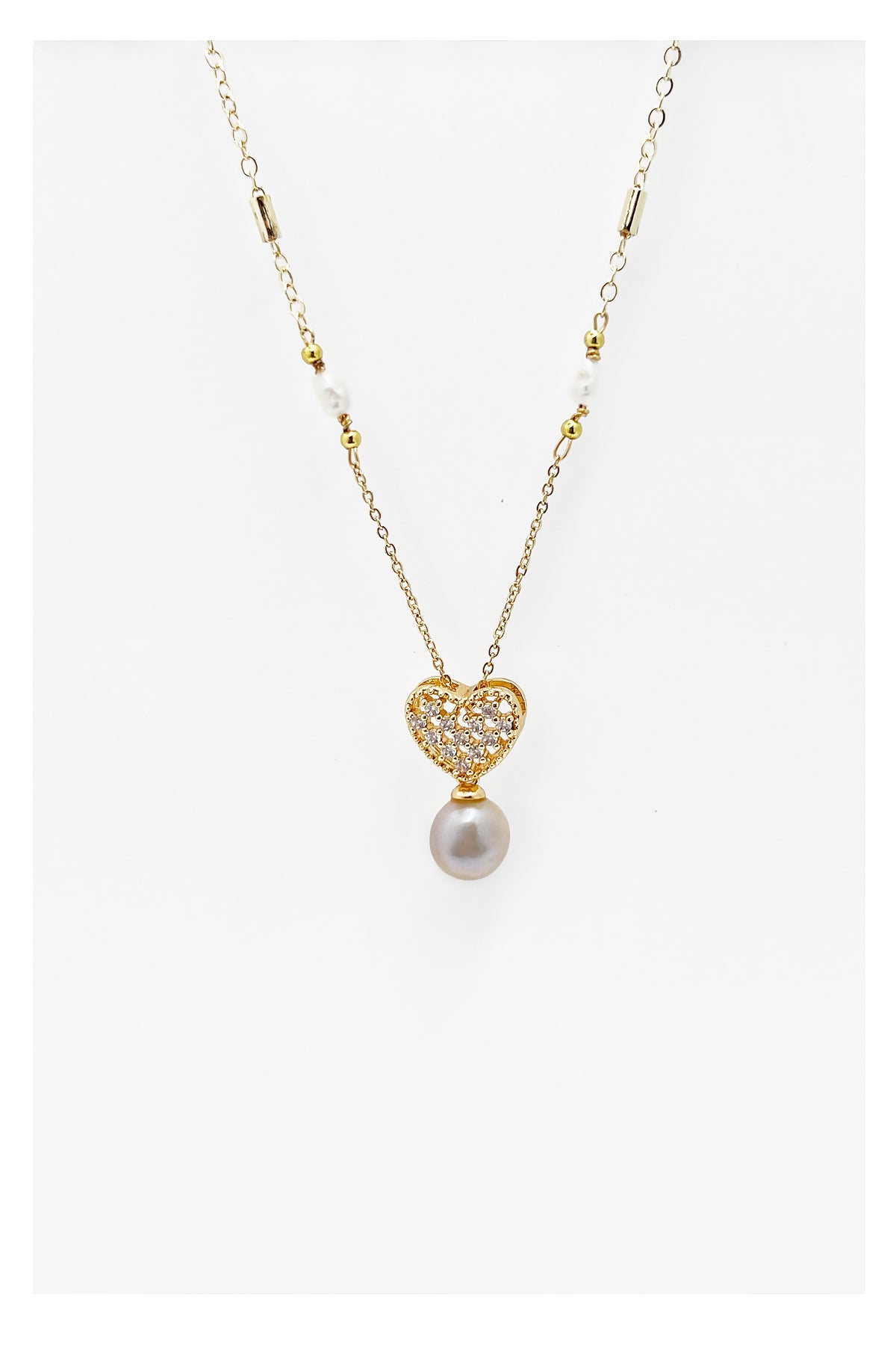 Pearl Pearl! -  Hollow Heart Zircon Long Pearl Necklace