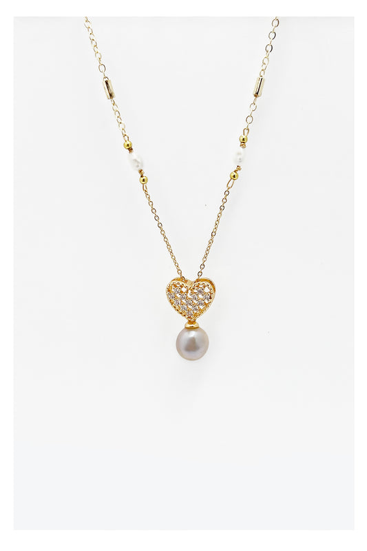 Pearl Pearl! -  Hollow Heart Zircon Long Pearl Necklace