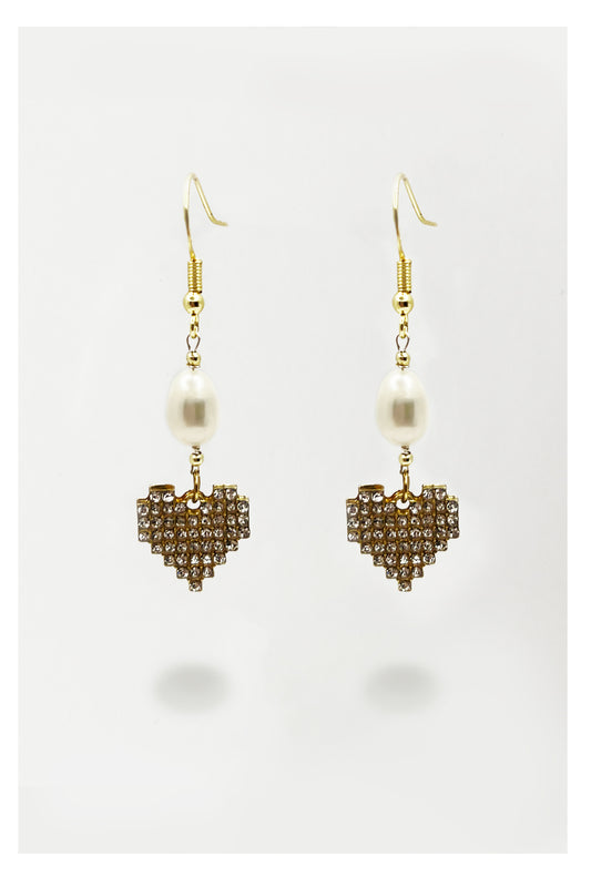 Only One Project -  Zircon Heart Pearl Earrings