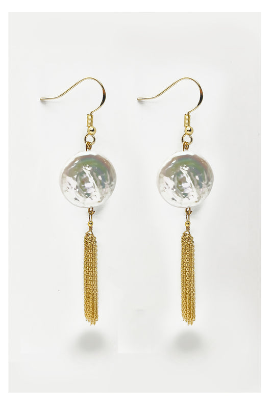 Pearl Pearl! -  Big Buttons Baroque Pearl Tassel Earrings