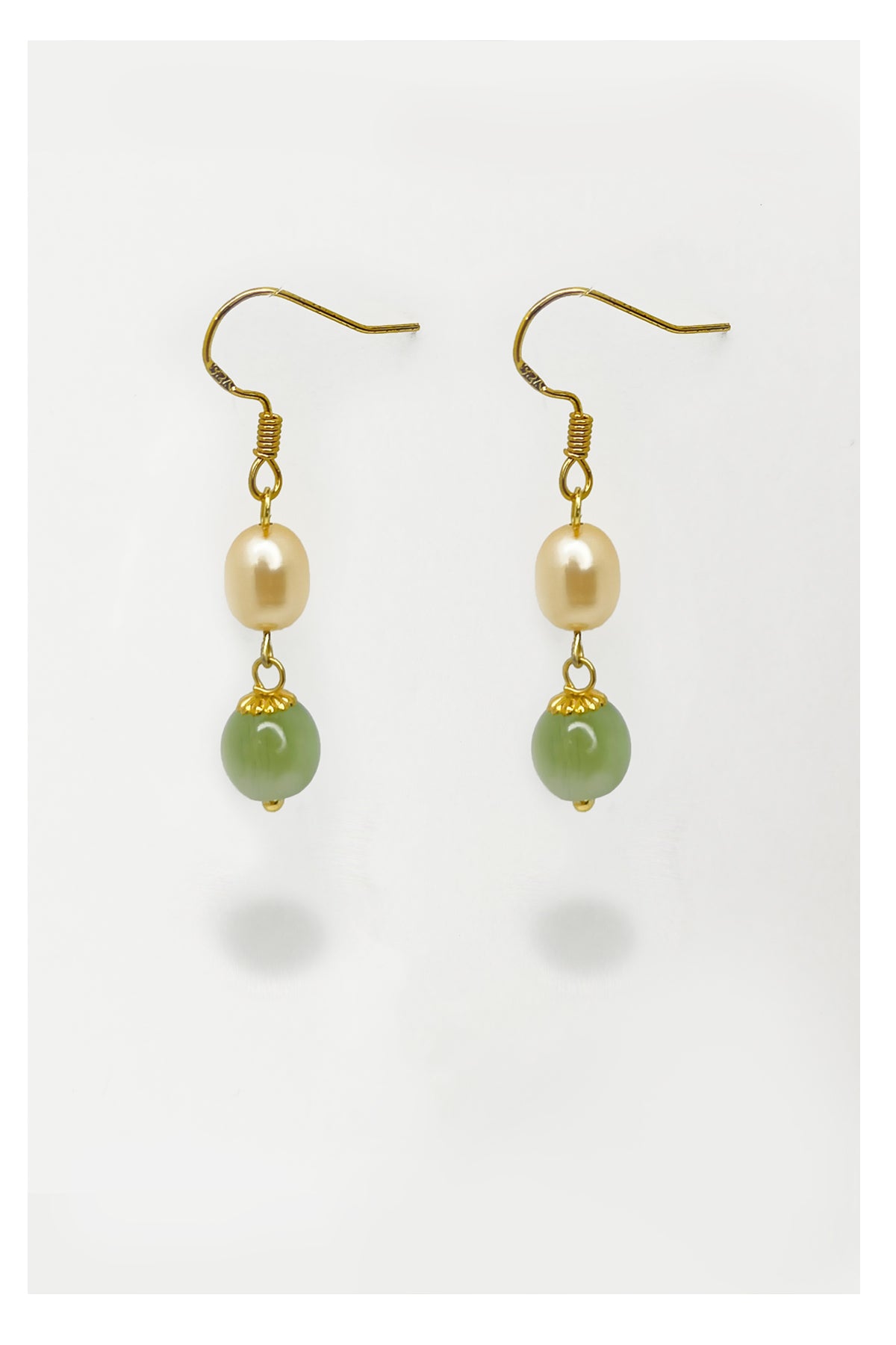 Pearl Pearl! -  Oriental Green Glass with Pearl Earrings