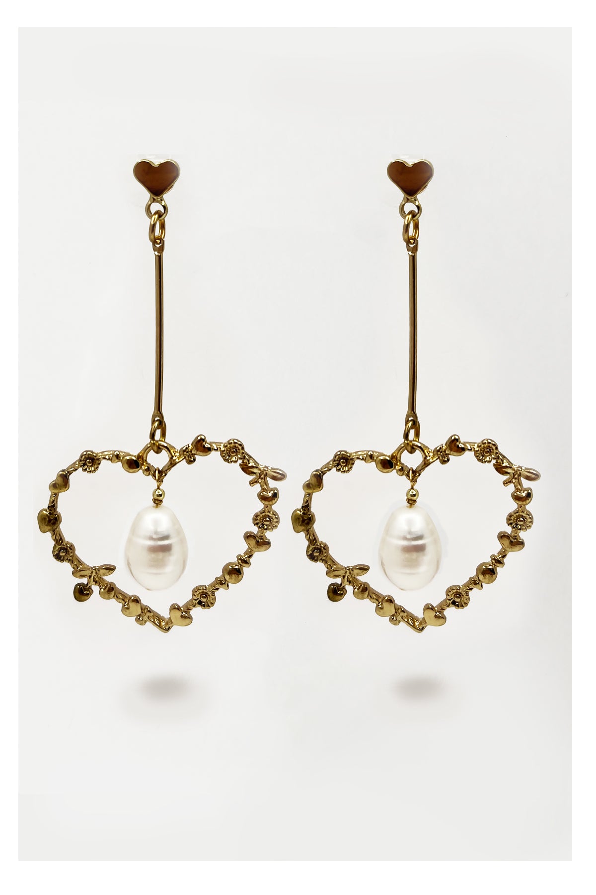 Only One Project -  Gold Heart Pearl Earrings