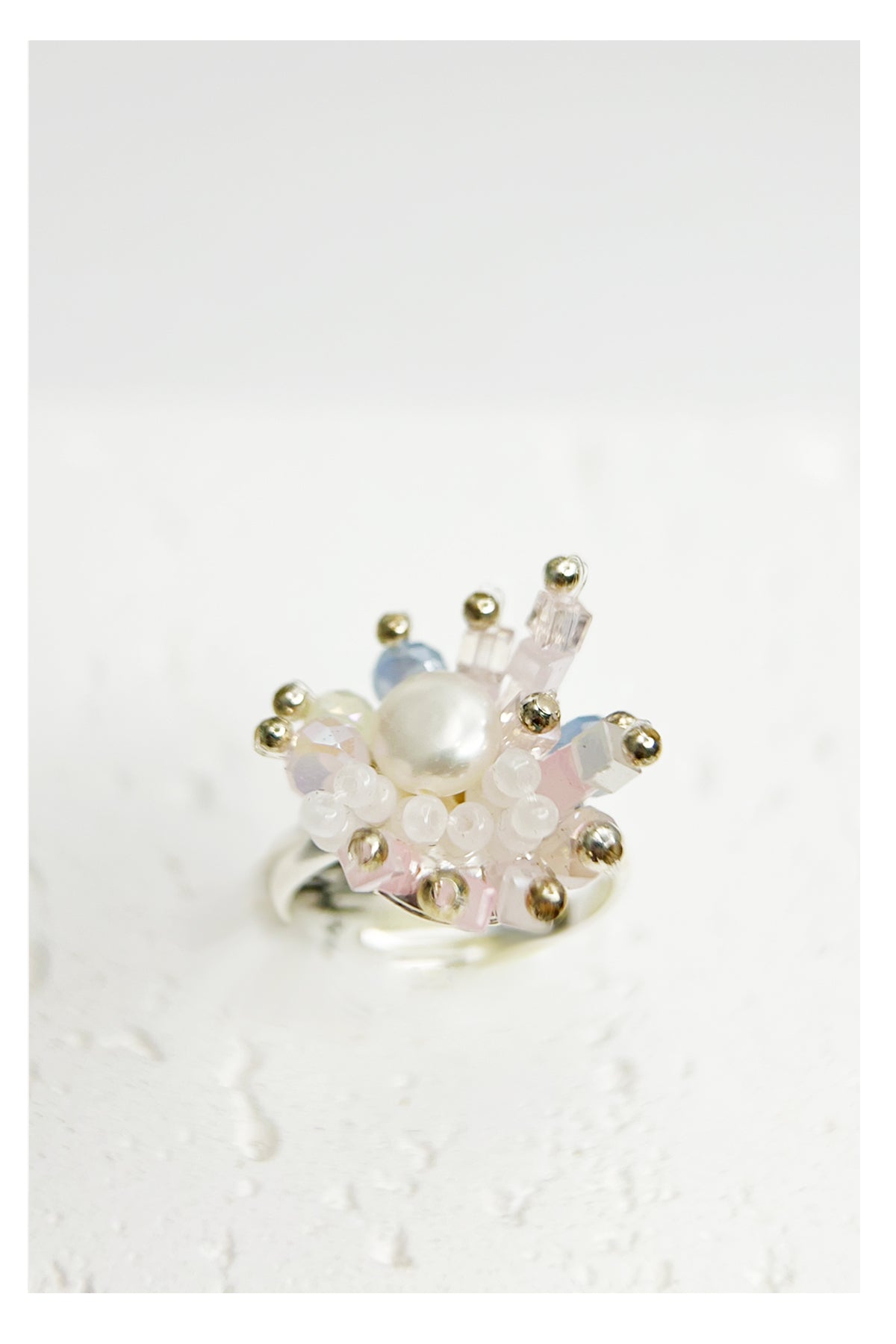 Pearl Pearl! -Handcrafted Pink Tone Beaded Pearl Ring