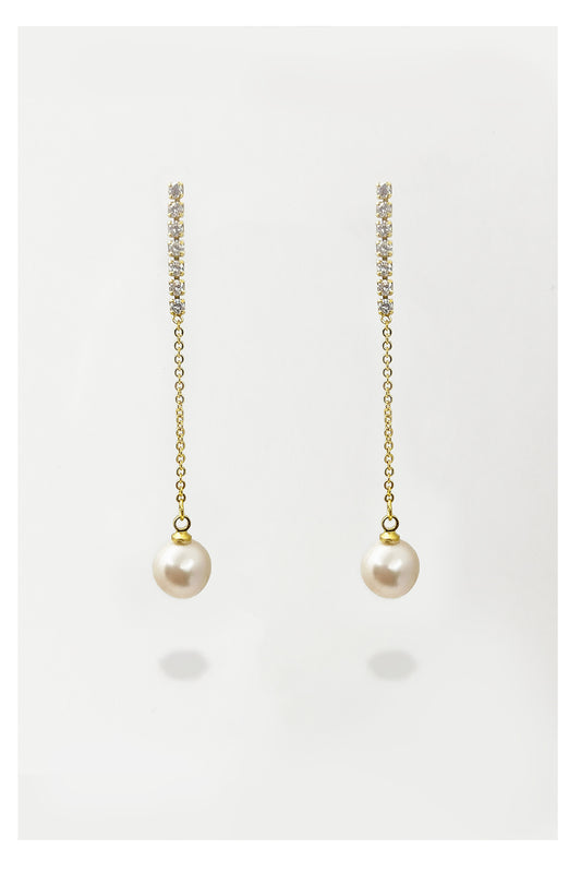 Pearl Pearl! -Gold/Silver Pearl Slim Drop Earrings