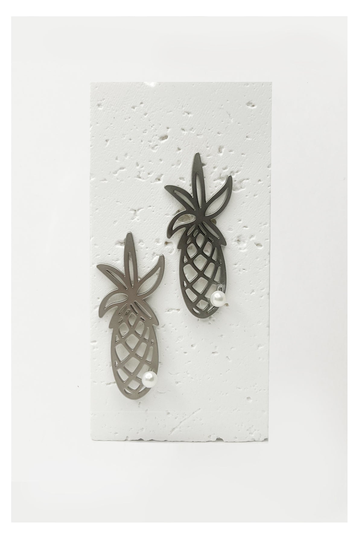 Only One Project -  Silver Pineapple Button Pearl Earrings