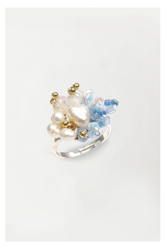 Pearl Pearl! -Handcrafted Blue Tone Beaded Pearl Ring