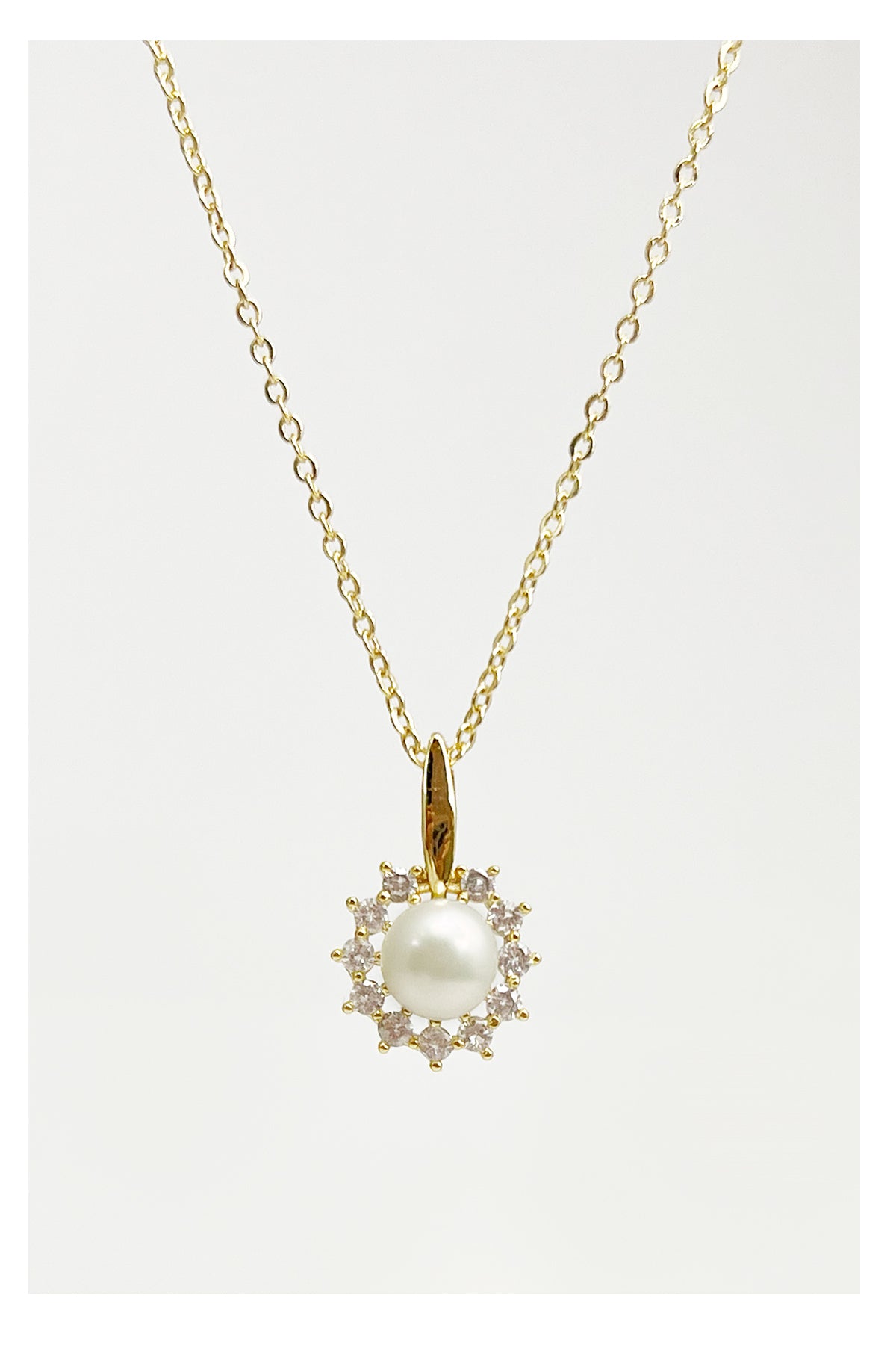 Pearl Pearl! -Gold Sunflower Zircon Pearl Necklace