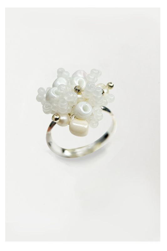 Pearl Pearl! -Handcrafted white Tone Beaded Pearl Ring