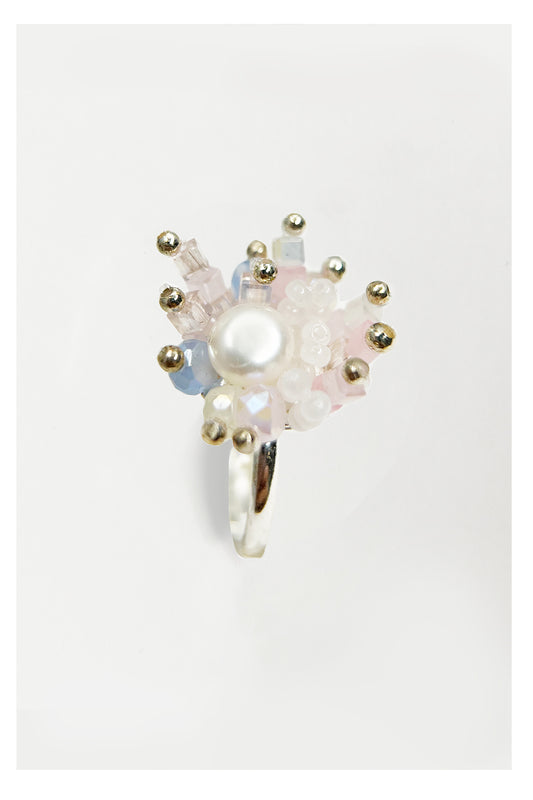 Pearl Pearl! -Handcrafted Pink Tone Beaded Pearl Ring